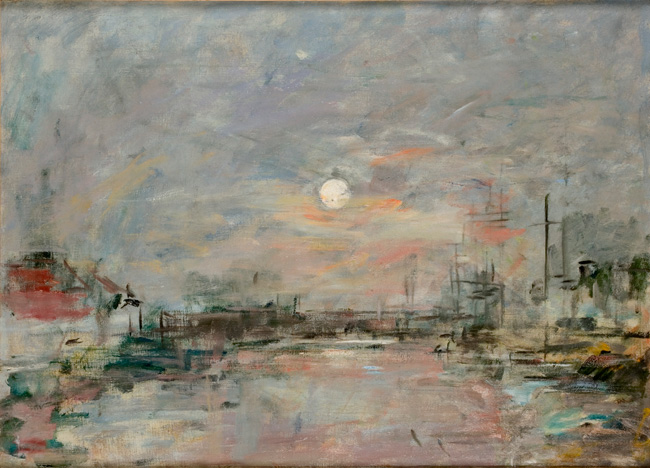 586 test <i>Crépuscule sur le bassin du commerce</i>, vers 1892, huile sur toile, 40 x 55, 5 cm