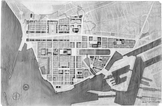 512 test Plan pour un projet de  reconstruction, 1946 (A. Le Donné, J. Imbert, G. Lagneau, A. Hermant)